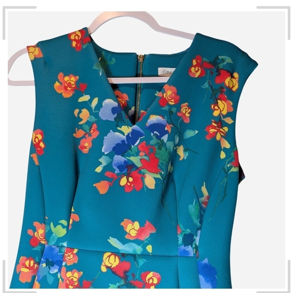 Pre-owned Calvin Klein Turquoise Floral Midi Dress - Picture 4 of 12
